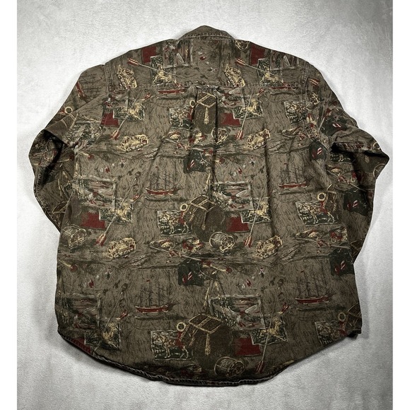 Vintage Eddie Bauer Men's L Elkhorn Canvas Shirt AOP Train Hunting Fishing 90s - Picture 5 of 8